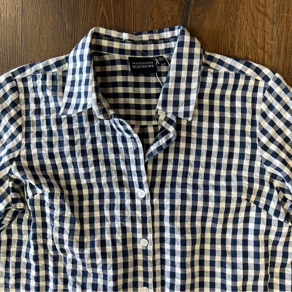 Madison and Mathews navy and white gingham button-down SZ SM - Picture 2 of 4